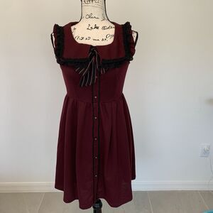 Axes Femme Kawaii Coquette Maroon Red Sleeveless Peter Pan Collared Dress Size M